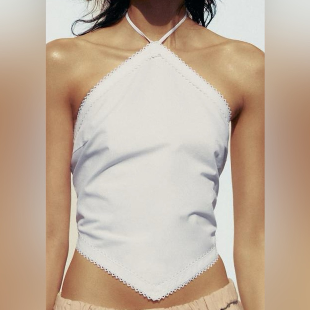 Zara White Asymmetrical Halter Tank Top